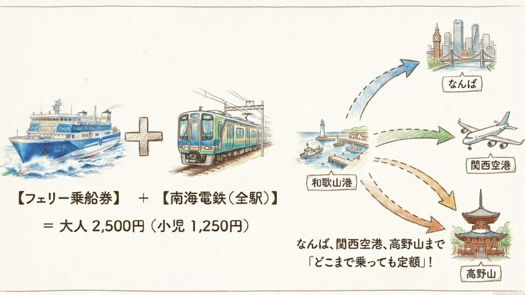 南海フェリーと好きっぷの料金と対象区間（なんば・関西空港・高野山まで定額）