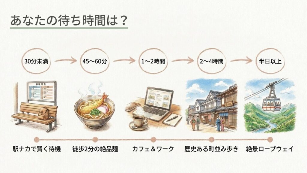 30分未満から半日以上までの待ち時間別おすすめプラン一覧