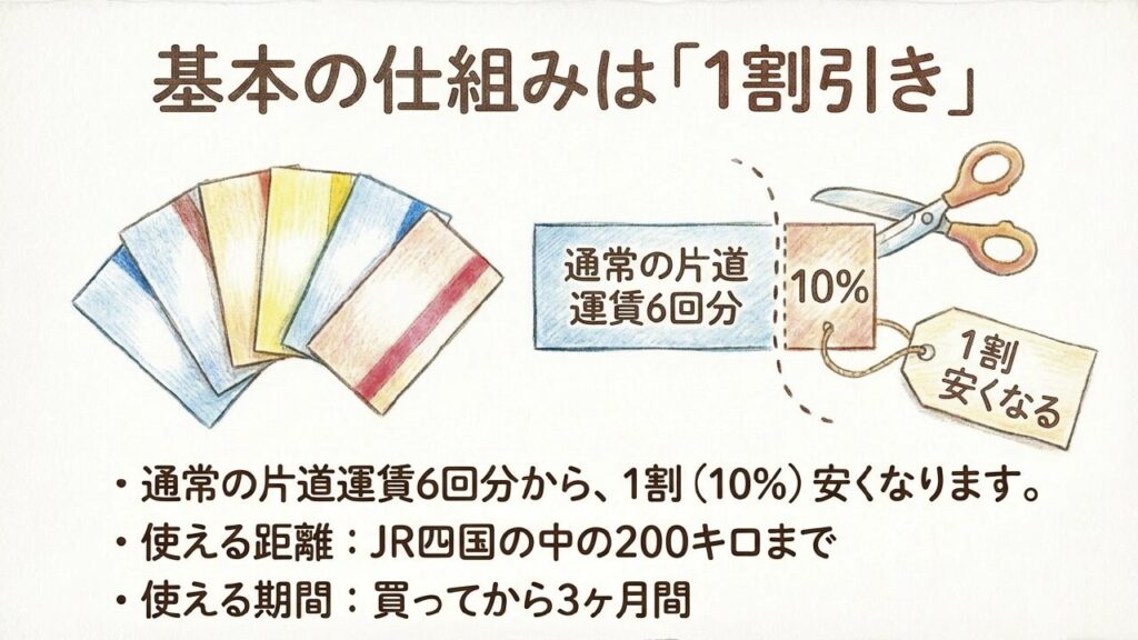 JR四国の6枚回数券はまだ使える?料金・買い方・使い方を詳しく解説 2 基本の仕組みは「1割引き」:通常の片道運賃6回分から10%安くなる
