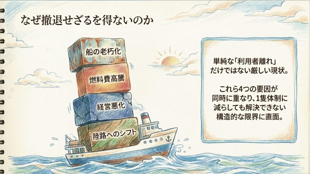 撤退の4つの理由 南海フェリーが撤退せざるを得ない4つの理由