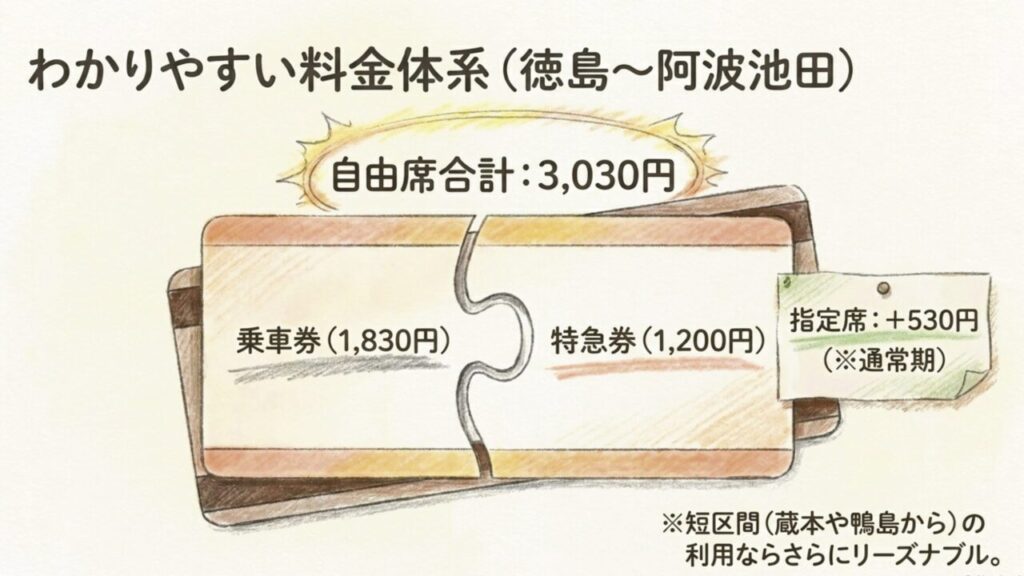 徳島から阿波池田までの特急剣山料金体系