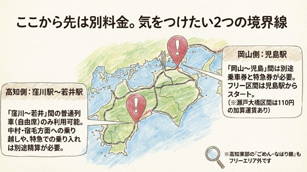 土佐くろしお鉄道などエリア境界線の注意点 05 shikoku free ticket express