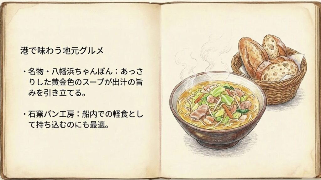 八幡浜みなっとで味わえるご当地グルメのちゃんぽんとパン