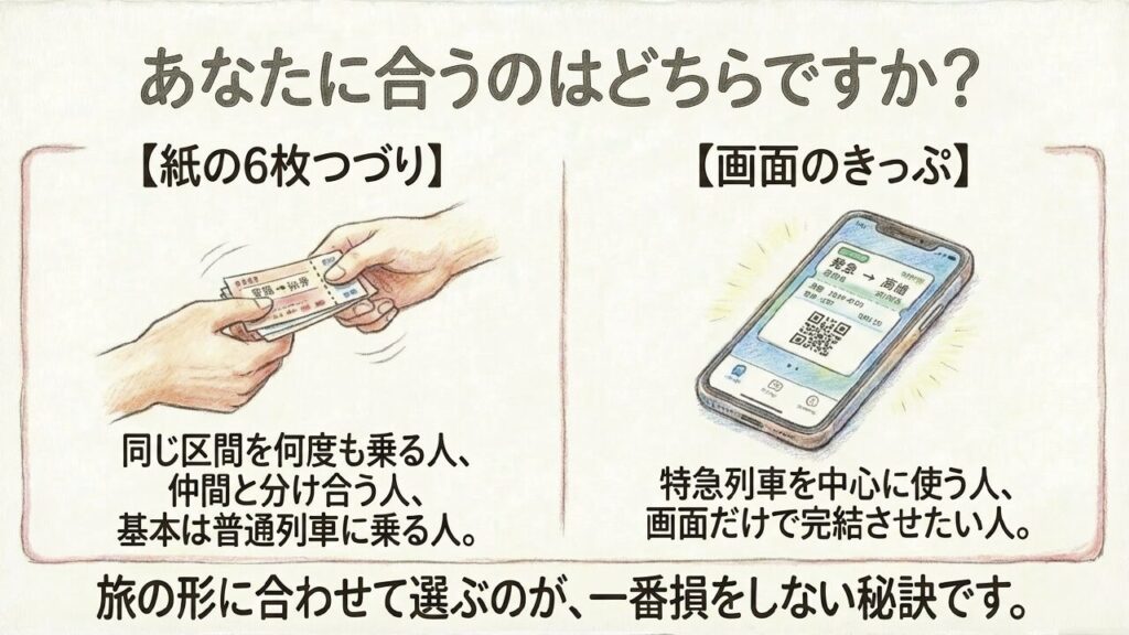 JR四国の6枚回数券はまだ使える?料金・買い方・使い方を詳しく解説 8 紙の6枚つづりと画面のきっぷ(スマえき):あなたに合うのはどちらですか?