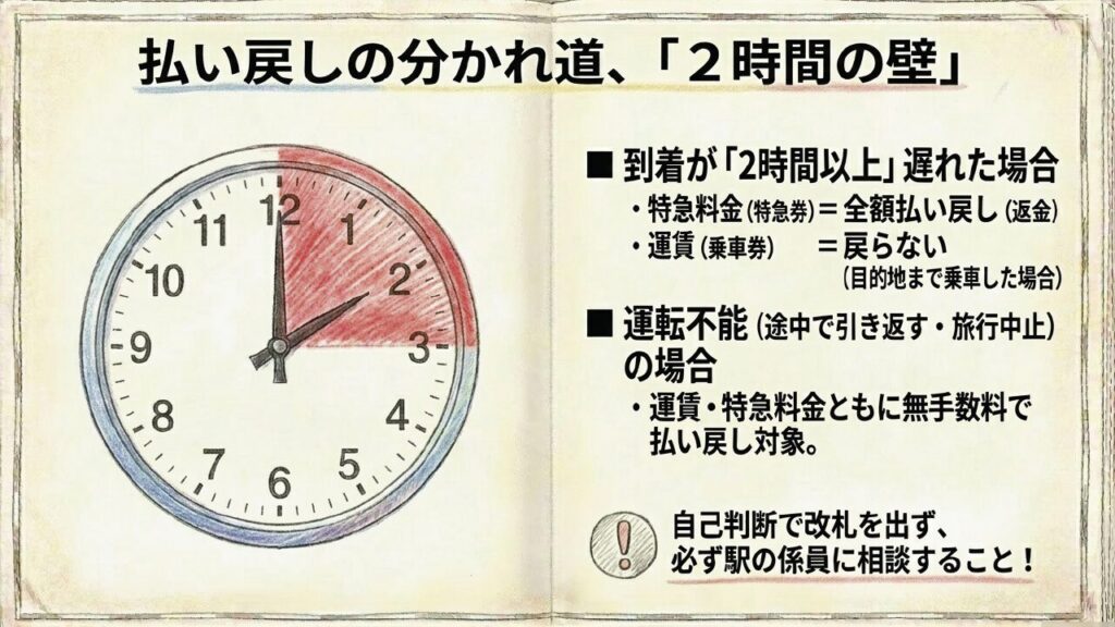 特急料金が全額払い戻しになる到着2時間遅延の壁