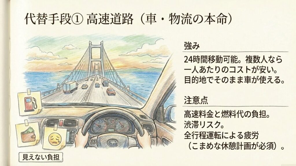 高速道路での代替のメリットと注意点 車や物流の本命代替手段である高速道路移動の見えない負担