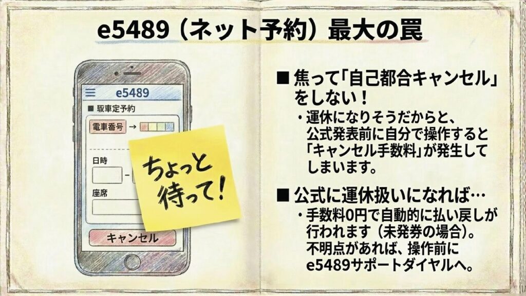 e5489で運休発表前に自己都合キャンセルをしてしまう罠