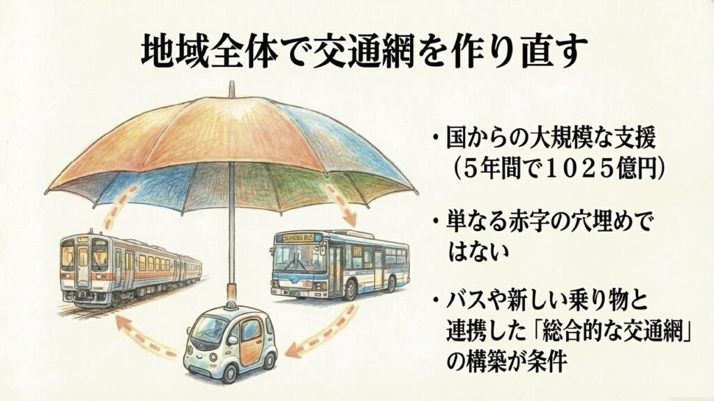 地域全体で交通網を作り直すための国からの支援の図解