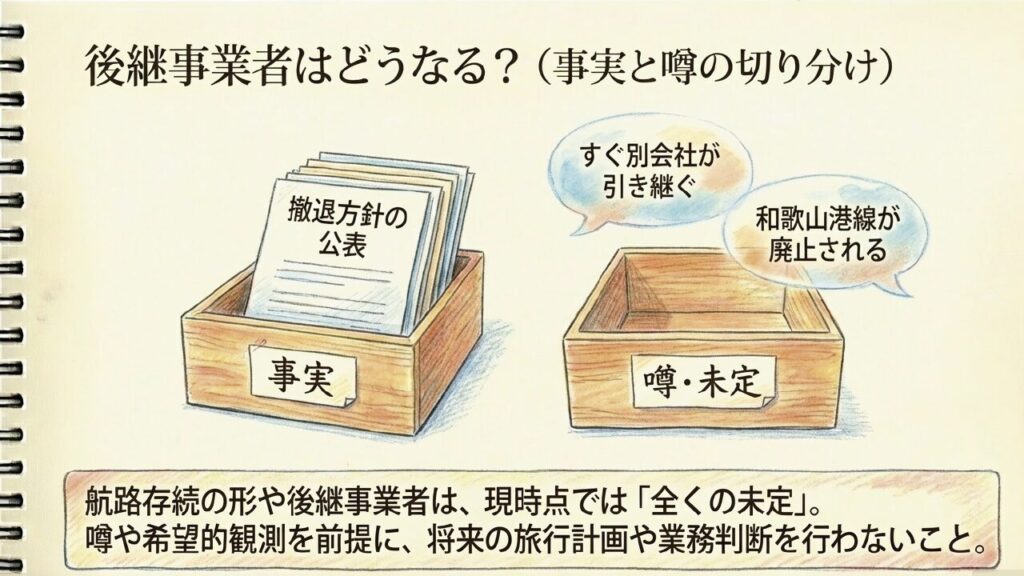後継事業者の事実と噂 後継事業者や和歌山港線に関する事実と噂の切り分け