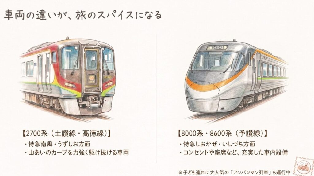 2700系と8600系など特急車両の違いを楽しむ
