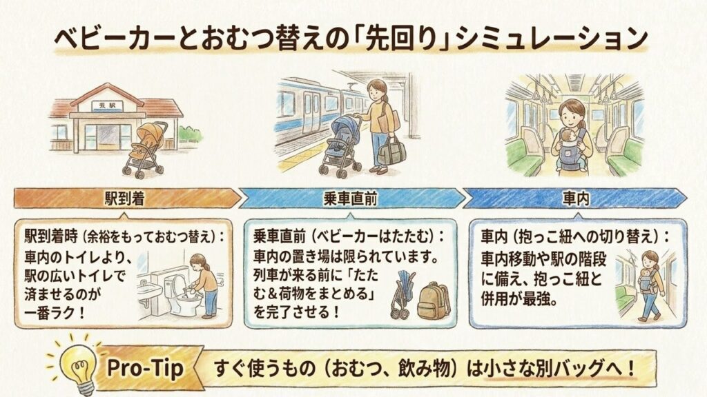 駅でのベビーカーとおむつ替えの事前シミュレーション