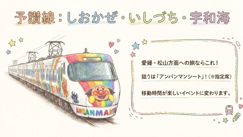 予讃線を走るアンパンマン列車（しおかぜ・いしづち・宇和海）