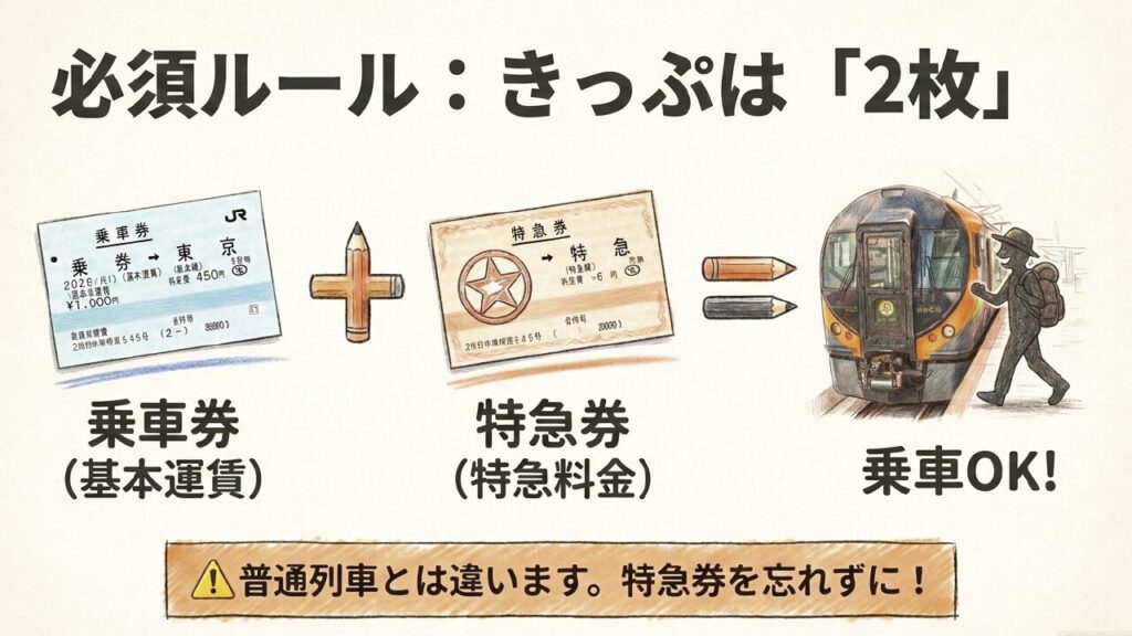 特急乗車に必要な乗車券と特急券の2枚ルール