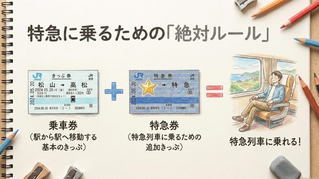 特急に乗るための絶対ルール 乗車券と特急券が合わさって特急列車に乗れる図解