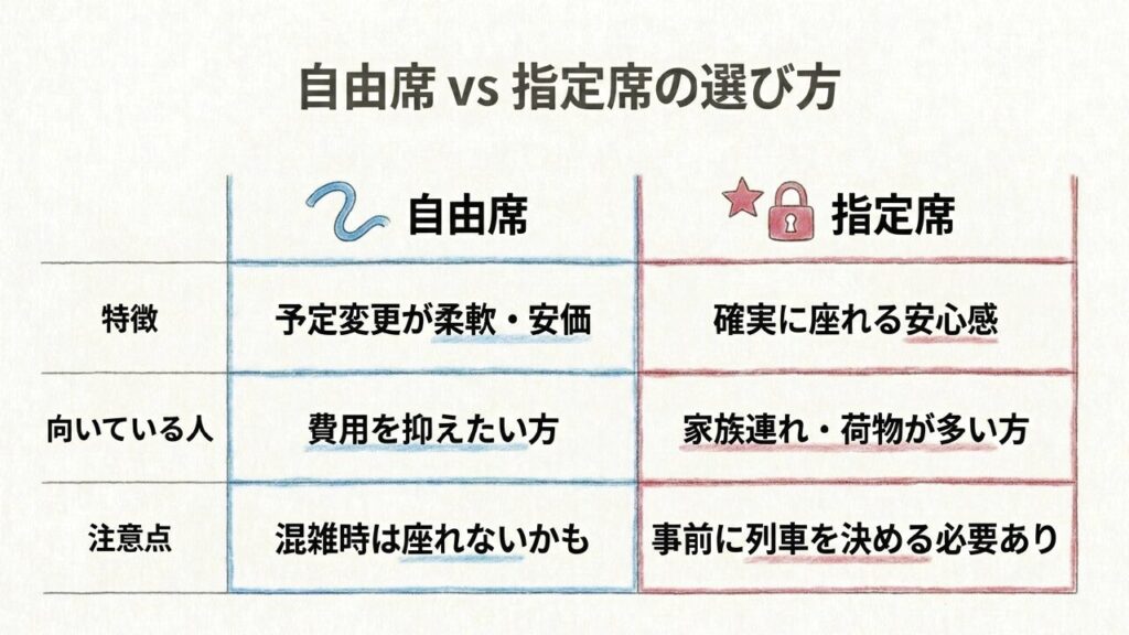 特急宇和海の自由席と指定席のメリット・デメリット比較表