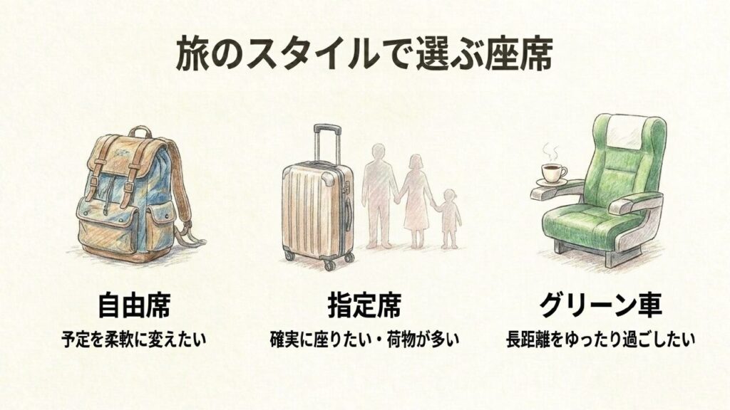 旅のスタイルで選ぶ座席 自由席、指定席、グリーン車など旅のスタイルに合わせた座席選びのポイント