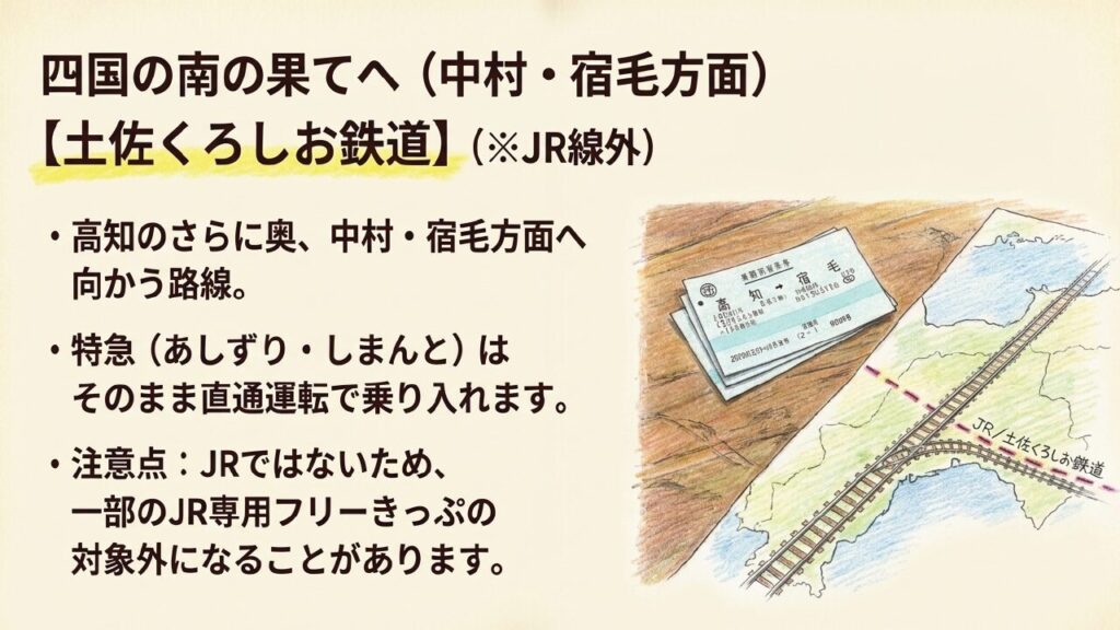 高知のさらに奥の中村・宿毛方面へ向かう土佐くろしお鉄道の解説とJR専用フリーきっぷ使用時の注意