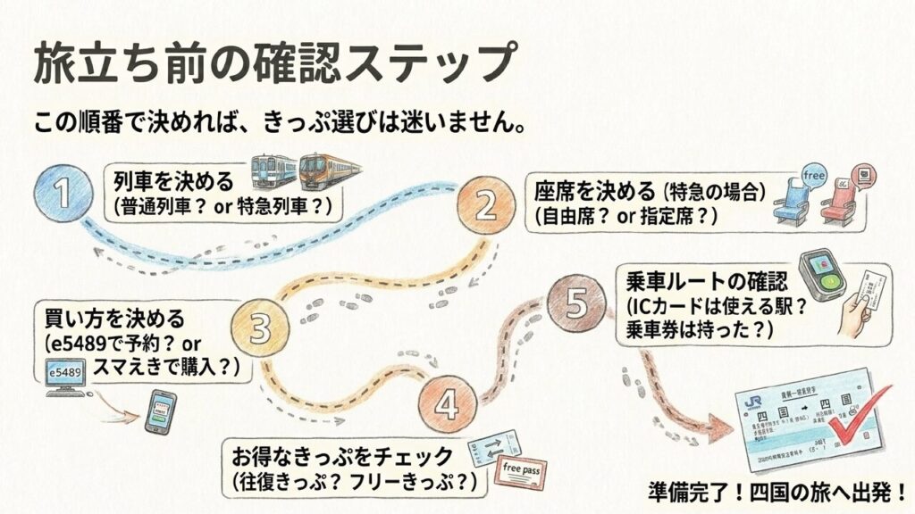旅立ち前の確認ステップ 列車、買い方、座席などを確認する5つのステップ