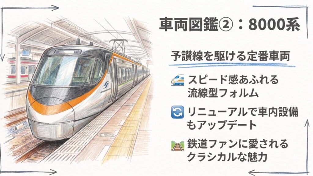定番でクラシカルな8000系車両の特徴