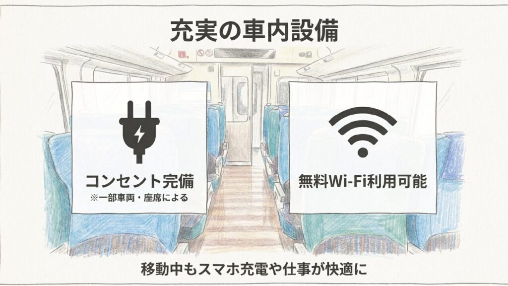 特急うずしおのコンセントと無料Wi-Fiなどの車内設備