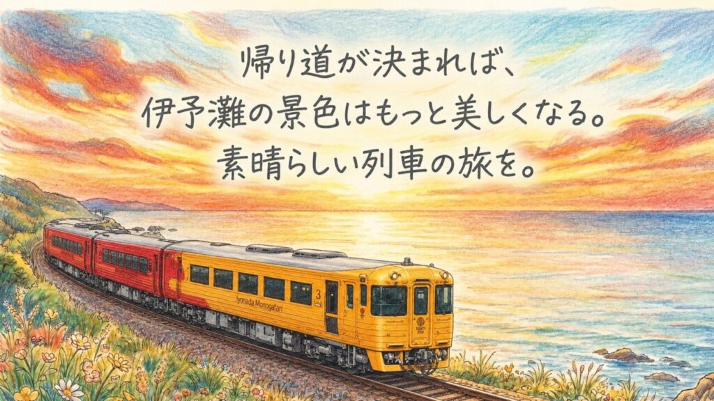 素晴らしい列車の旅を 帰り道が決まれば伊予灘の景色はもっと美しくなる