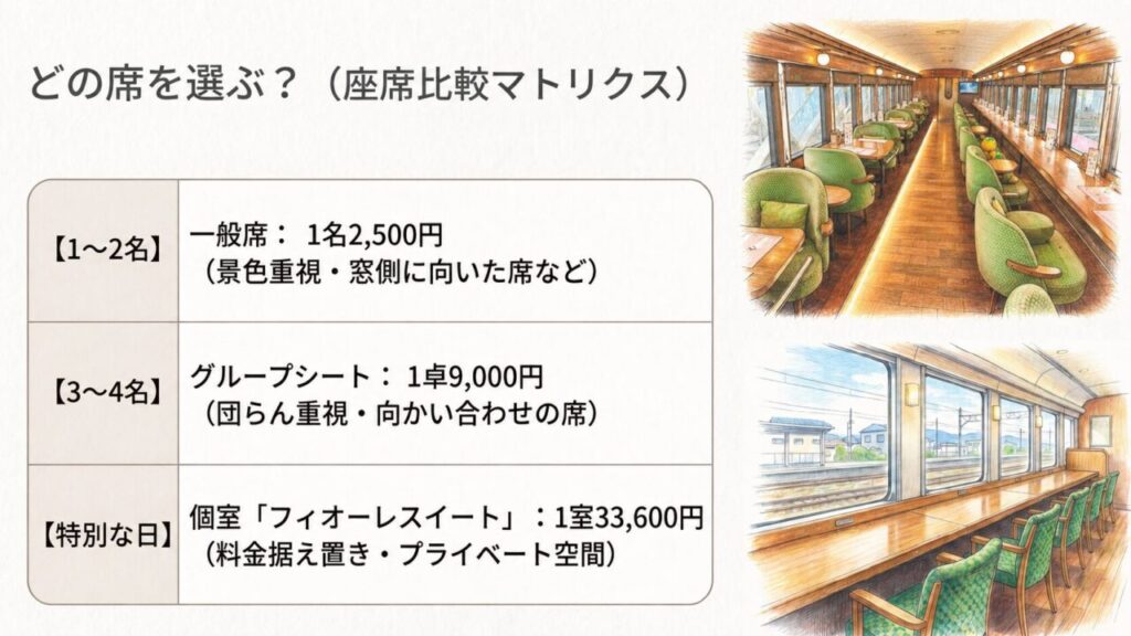 伊予灘ものがたりの座席比較マトリクス