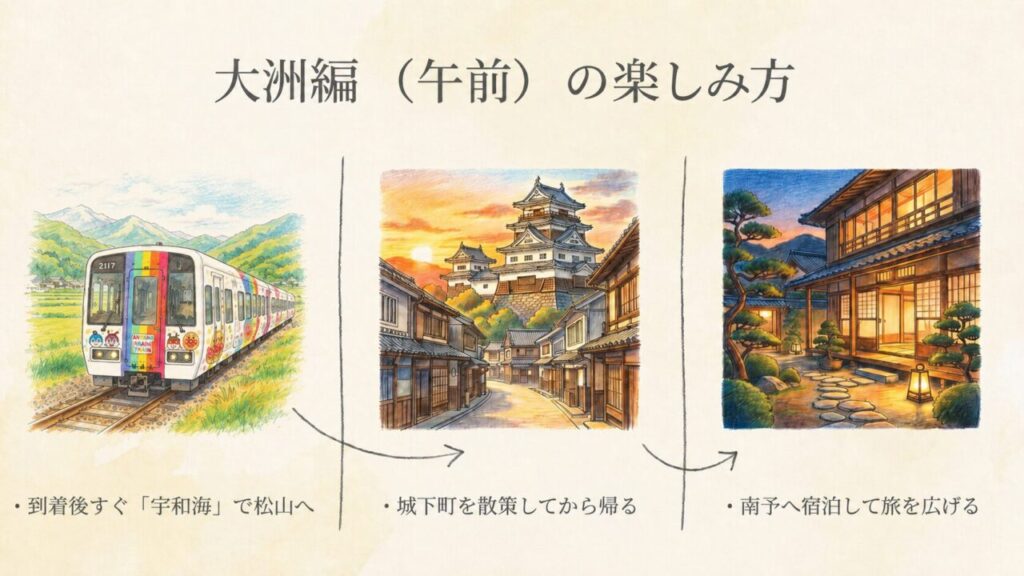 大洲編(午前)の楽しみ方 伊予灘ものがたり大洲編(午前)到着後の楽しみ方