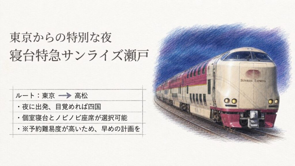 四国・本州アクセス完全ガイド|鉄道・フェリー・瀬戸大橋を解説 8 サンライズ瀬戸を使う場合