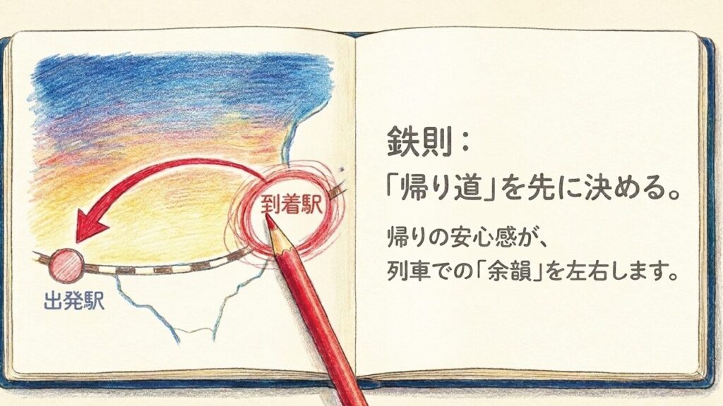 鉄則:帰り道を先に決める 伊予灘ものがたりの鉄則は帰り道を先に決めること