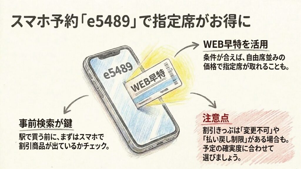 スマホ予約e5489とWEB早特を活用。条件が合えば自由席並みの価格で指定席が取れるお得な予約方法