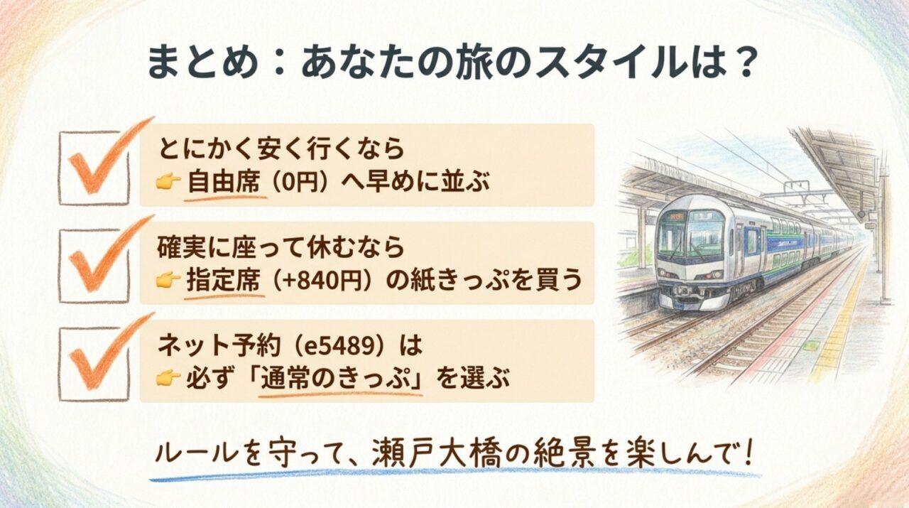 青春18きっぷとマリンライナーの選び方まとめ 安さなら自由席、確実に座るなら指定席、e5489では通常きっぷを選ぶマリンライナー利用方法のまとめ