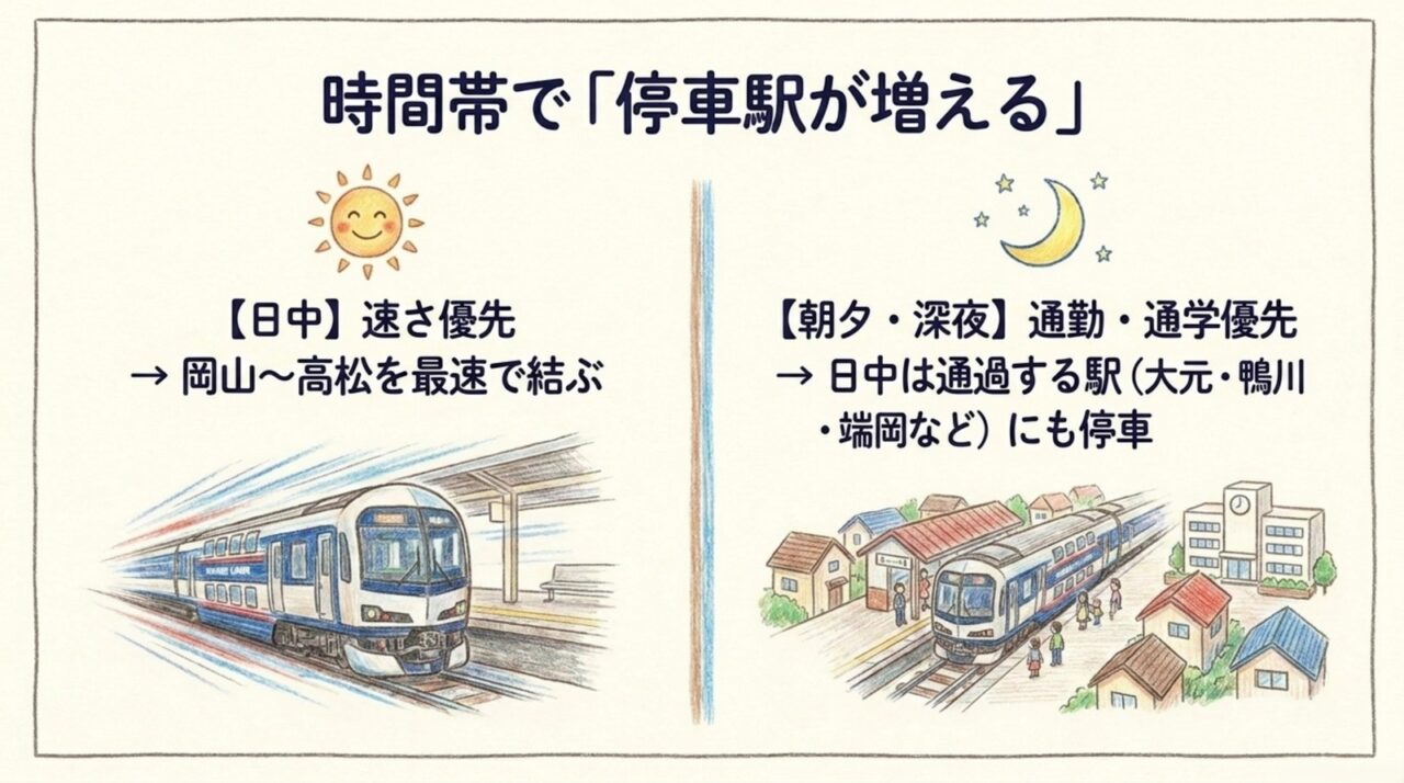 時間帯で増えるマリンライナー停車駅 日中と朝夕・深夜で変わるマリンライナー停車駅の違い
