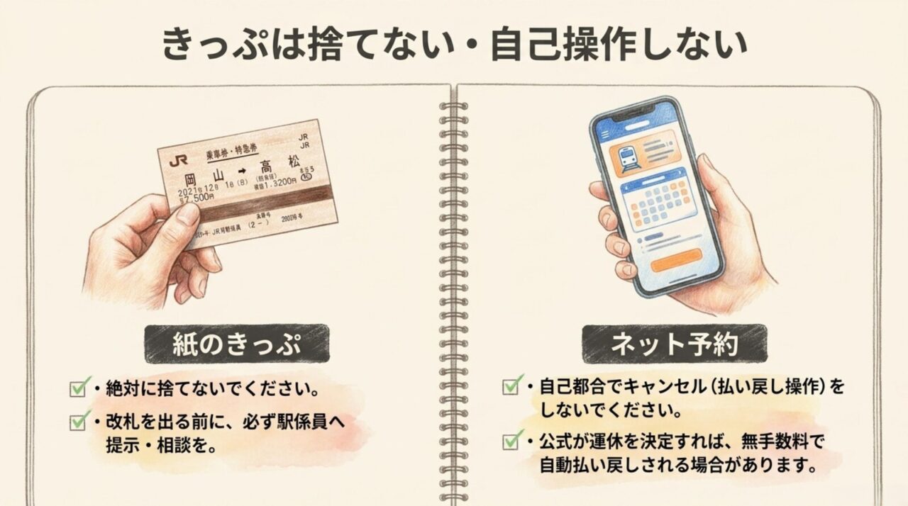 紙のきっぷを捨てずネット予約を自己操作しない払い戻しの注意点