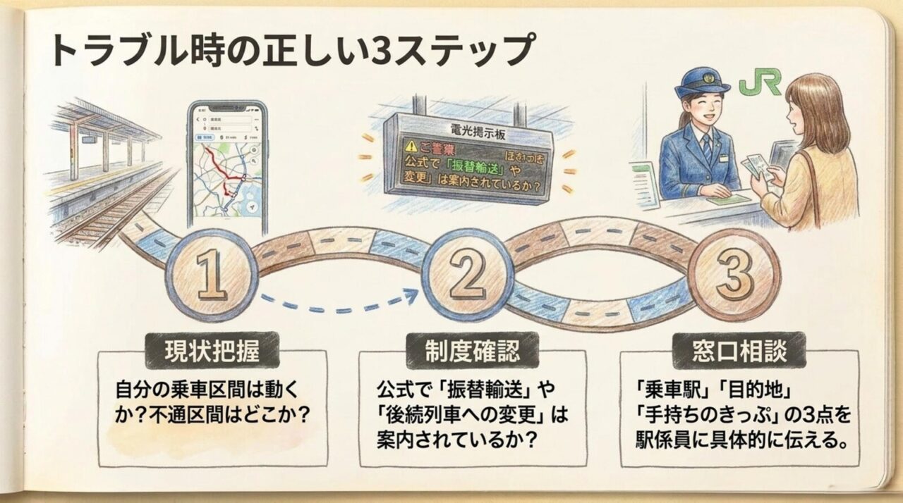 現状把握と制度確認と駅窓口相談の3ステップ