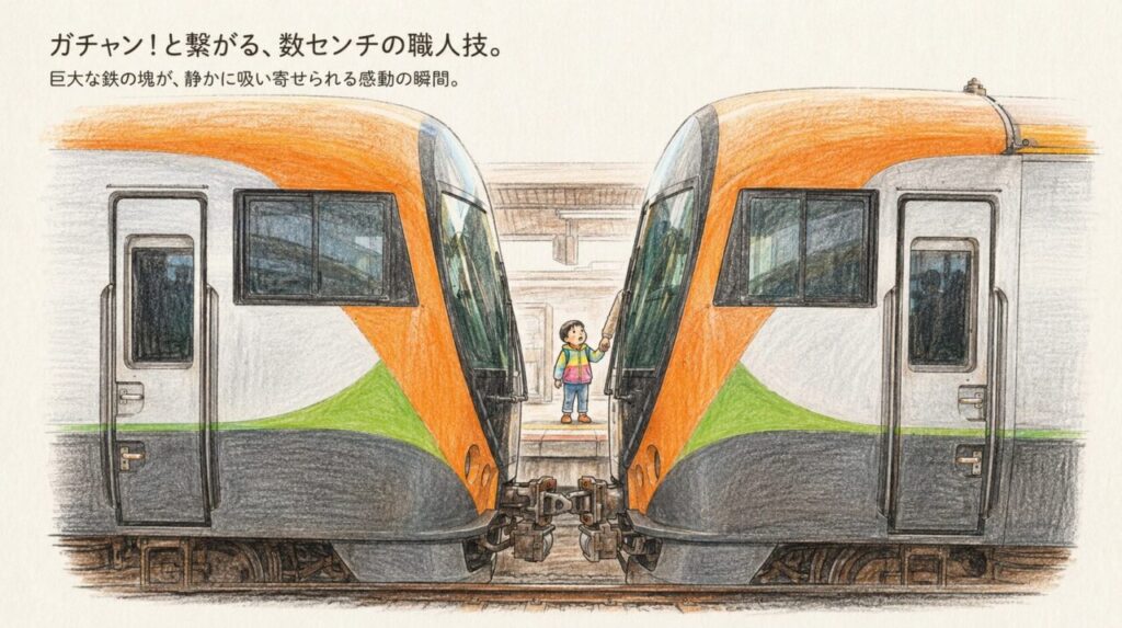 宇多津駅の併結や分離を見学するガイド|番線と時刻表を詳しく解説 1 宇多津駅で特急しおかぜといしづちが連結する直前の連結器と貫通幌