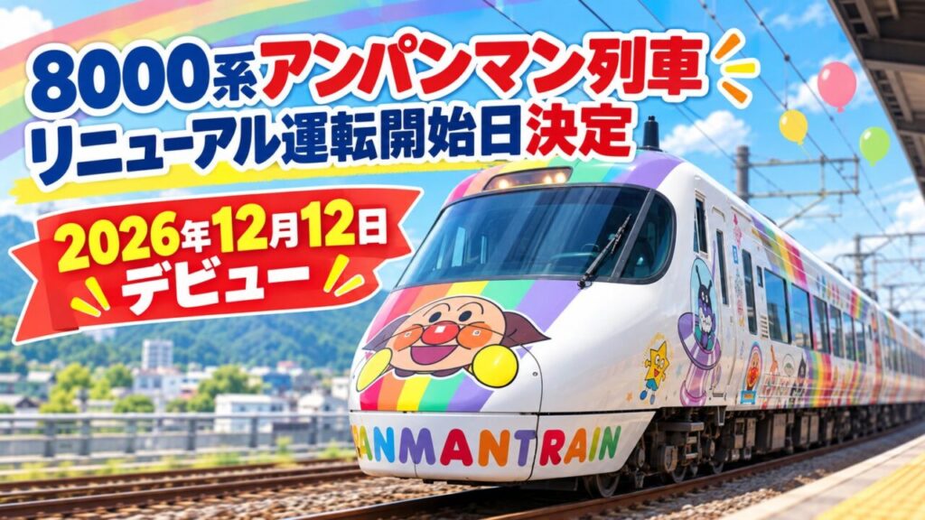 2026年12月12日にデビューする8000系アンパンマン列車リニューアルの記事アイキャッチ