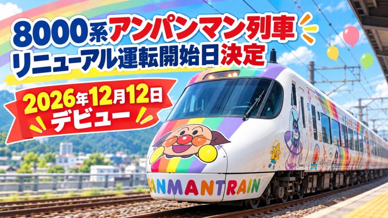 2026年12月12日にデビューする8000系アンパンマン列車リニューアルの記事アイキャッチ
