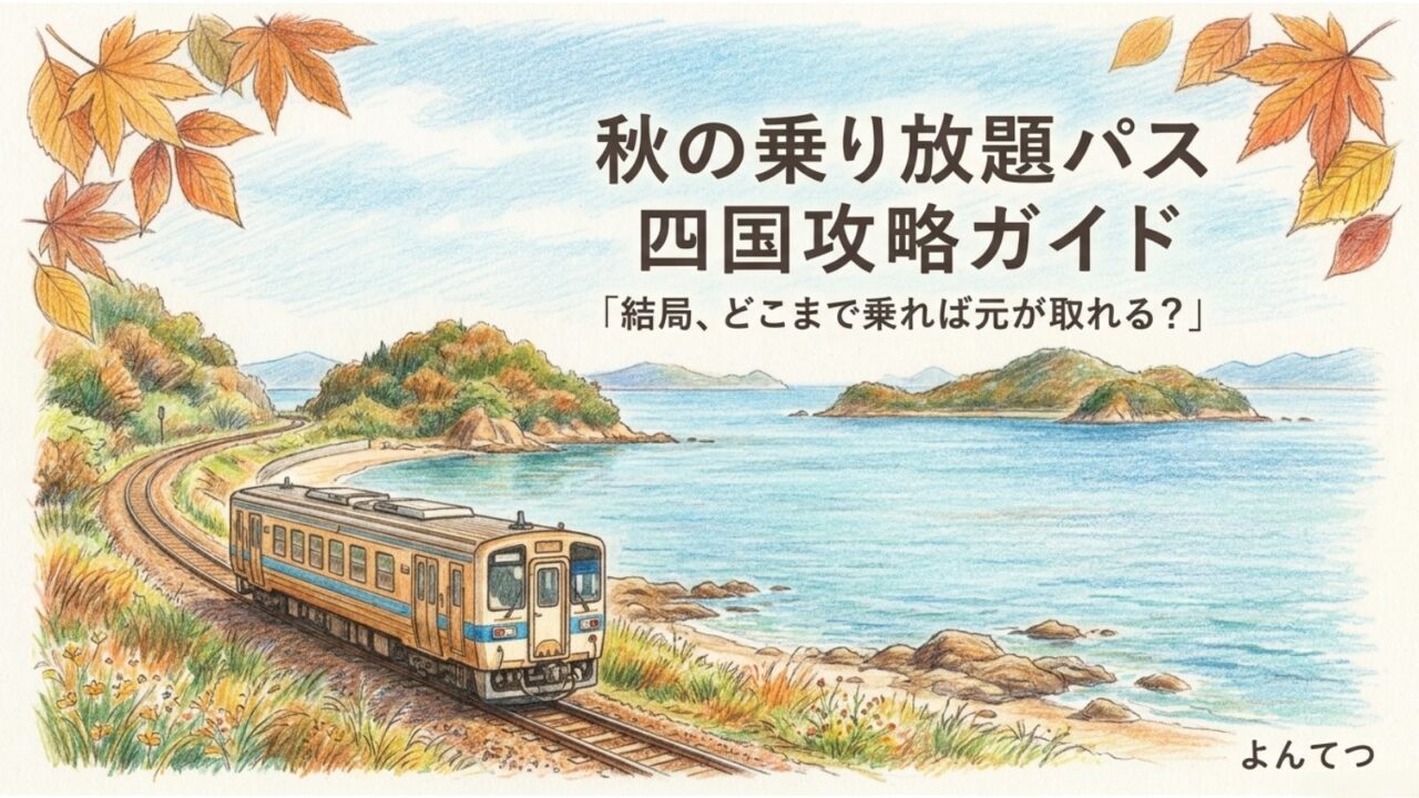 秋の乗り放題パス2026 四国攻略ガイド 秋の乗り放題パス2026を四国で使う攻略ポイントを示したスライド