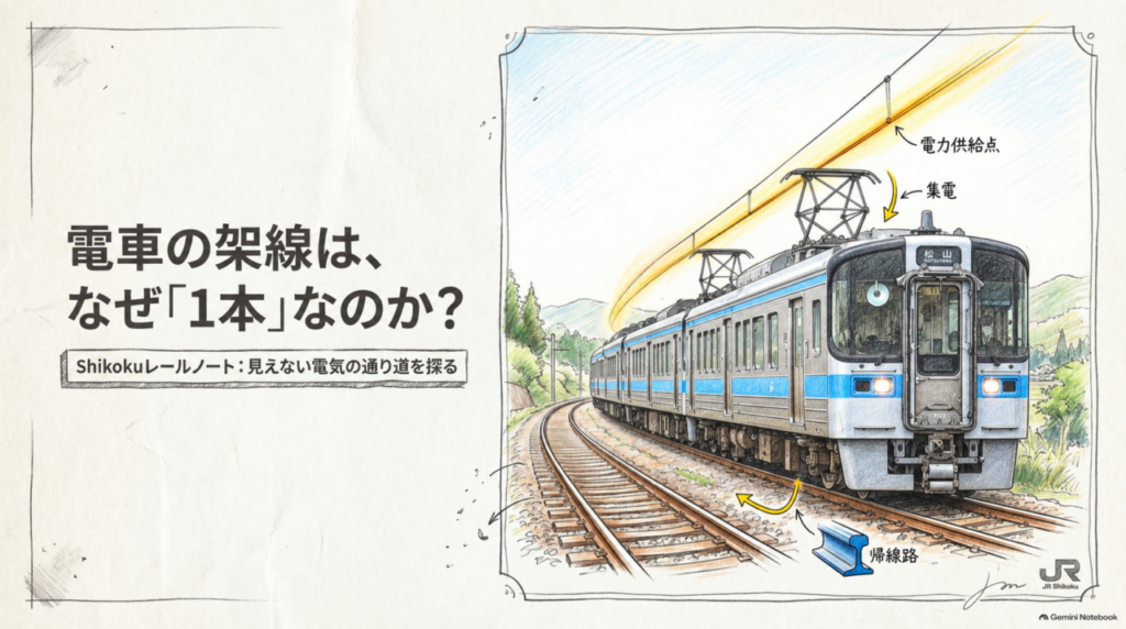電車の架線が1本でも走れる仕組みを示すイラスト