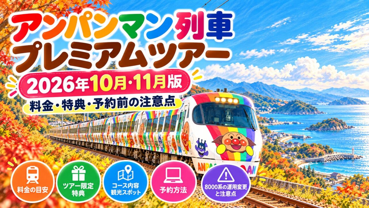 アンパンマン列車プレミアムツアー2026年10月・11月版のアイキャッチ画像。料金・特典・予約前の注意点を解説します。