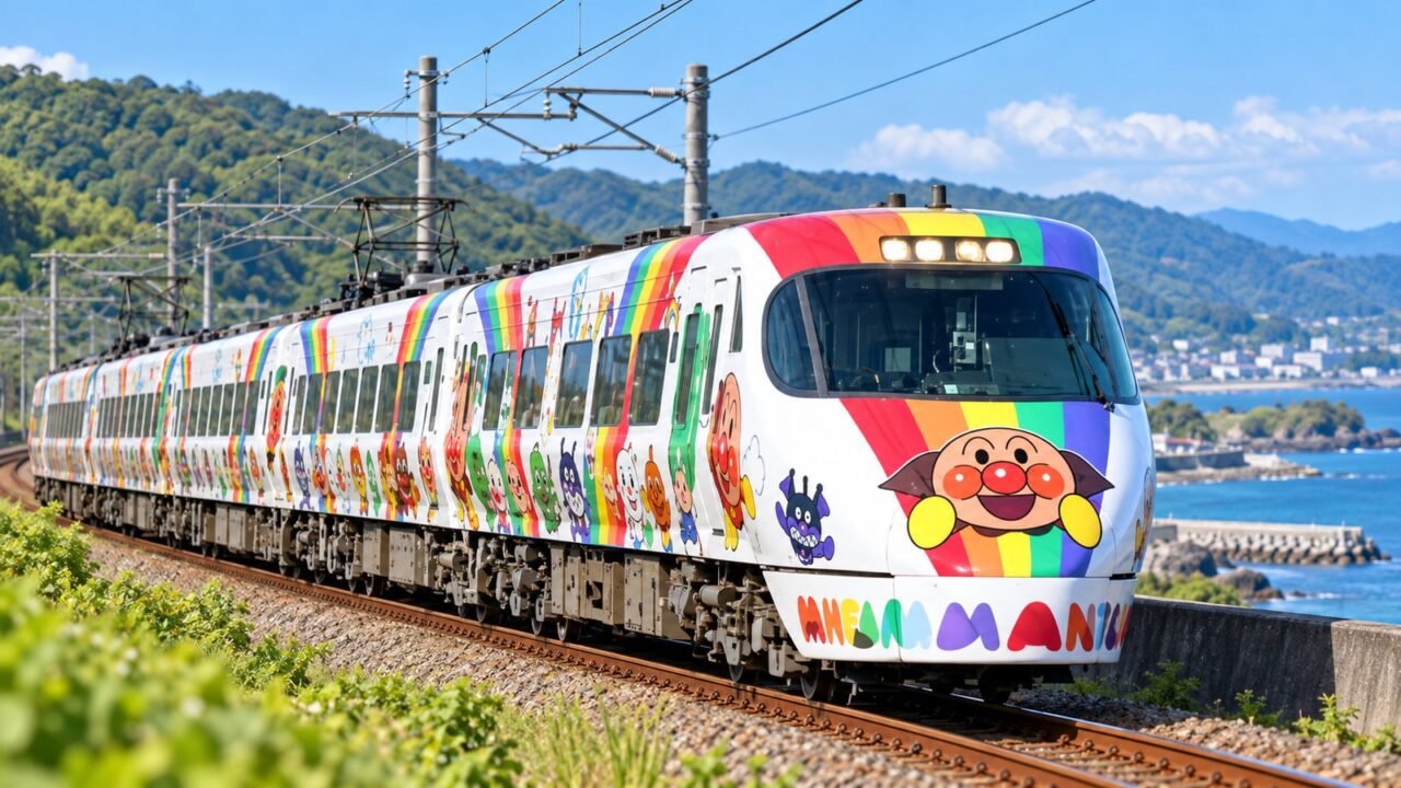 アンパンマン列車プレミアムツアー2026年10月版|料金・特典・予約前の注意点 1 海沿いを走る8000系アンパンマン列車をイメージした画像