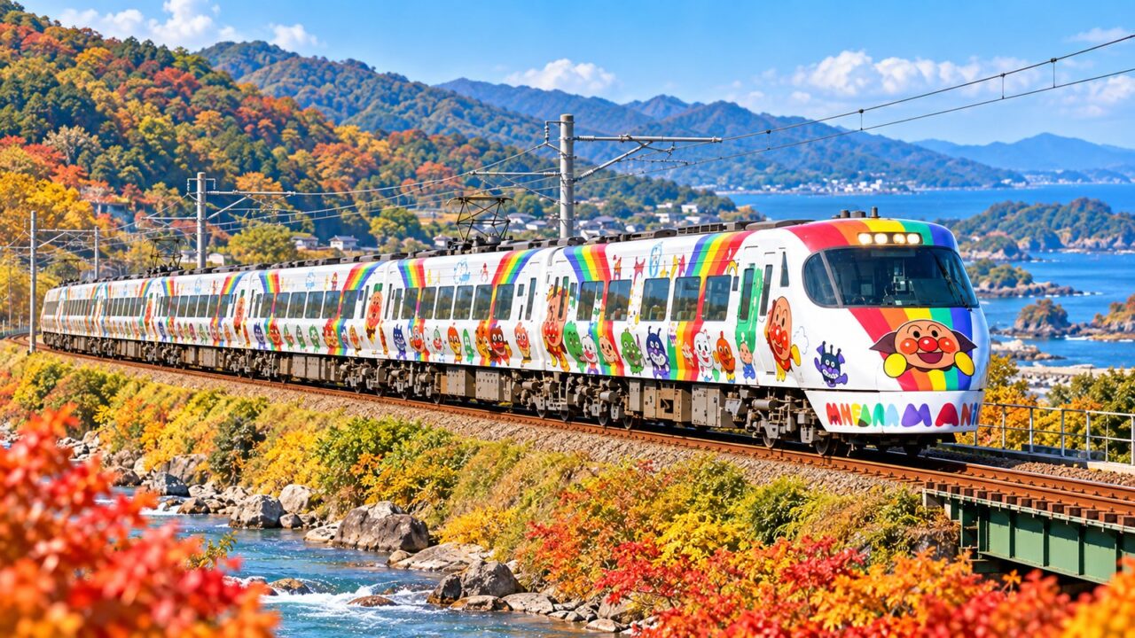 アンパンマン列車プレミアムツアー2026年10月版|料金・特典・予約前の注意点 3 秋の四国を走る8000系アンパンマン列車をイメージした画像