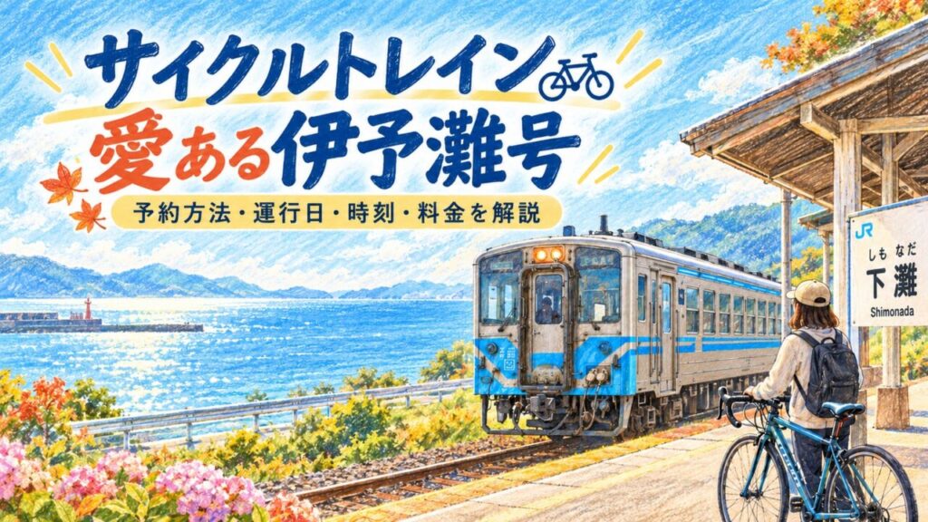 サイクルトレイン愛ある伊予灘号の予約方法・運行日・時刻・料金を解説する記事のアイキャッチ画像です。